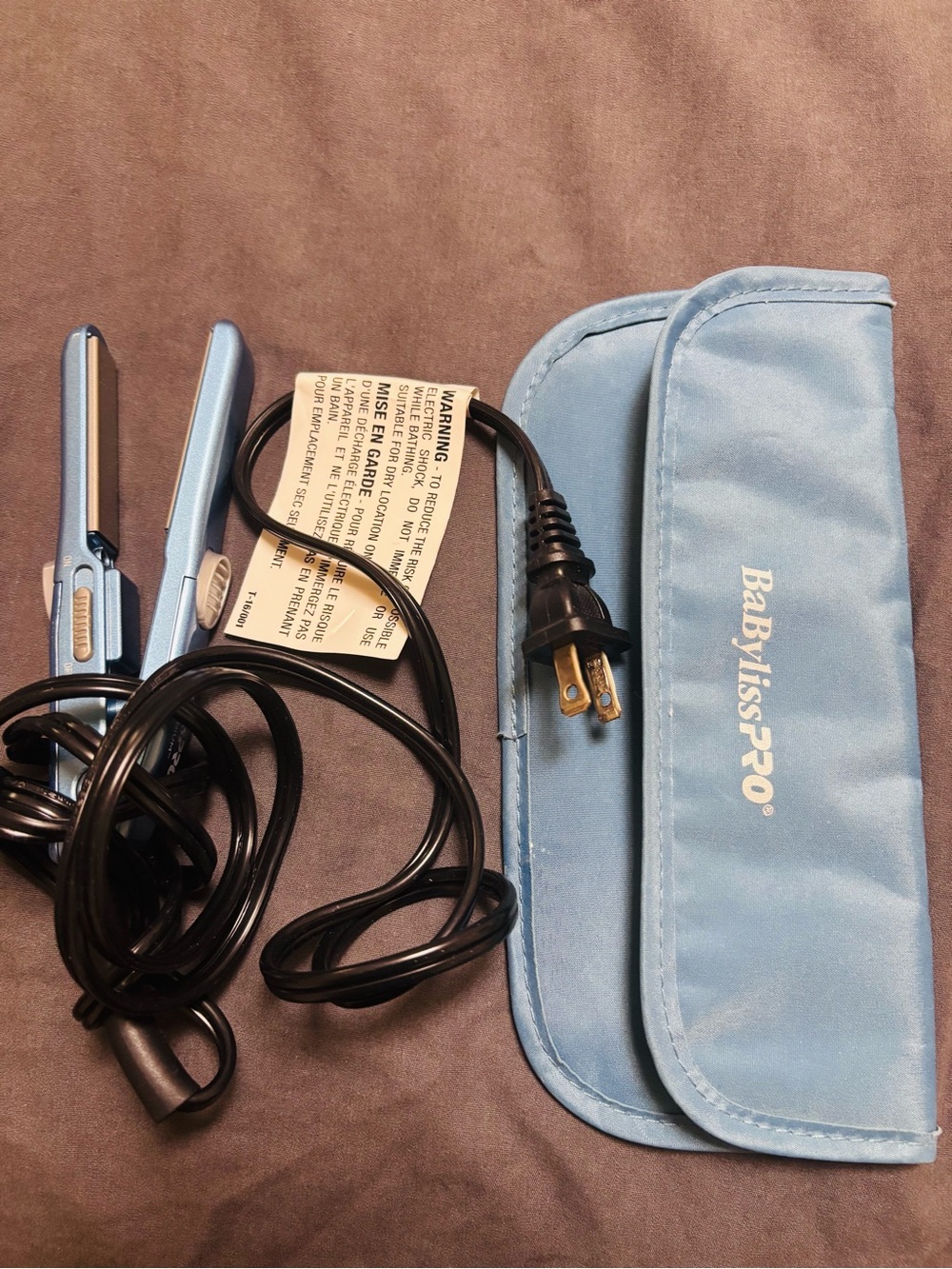 BaBylissPRO Light Blue Titanium Mini Hair Straightener with Travel Pouch